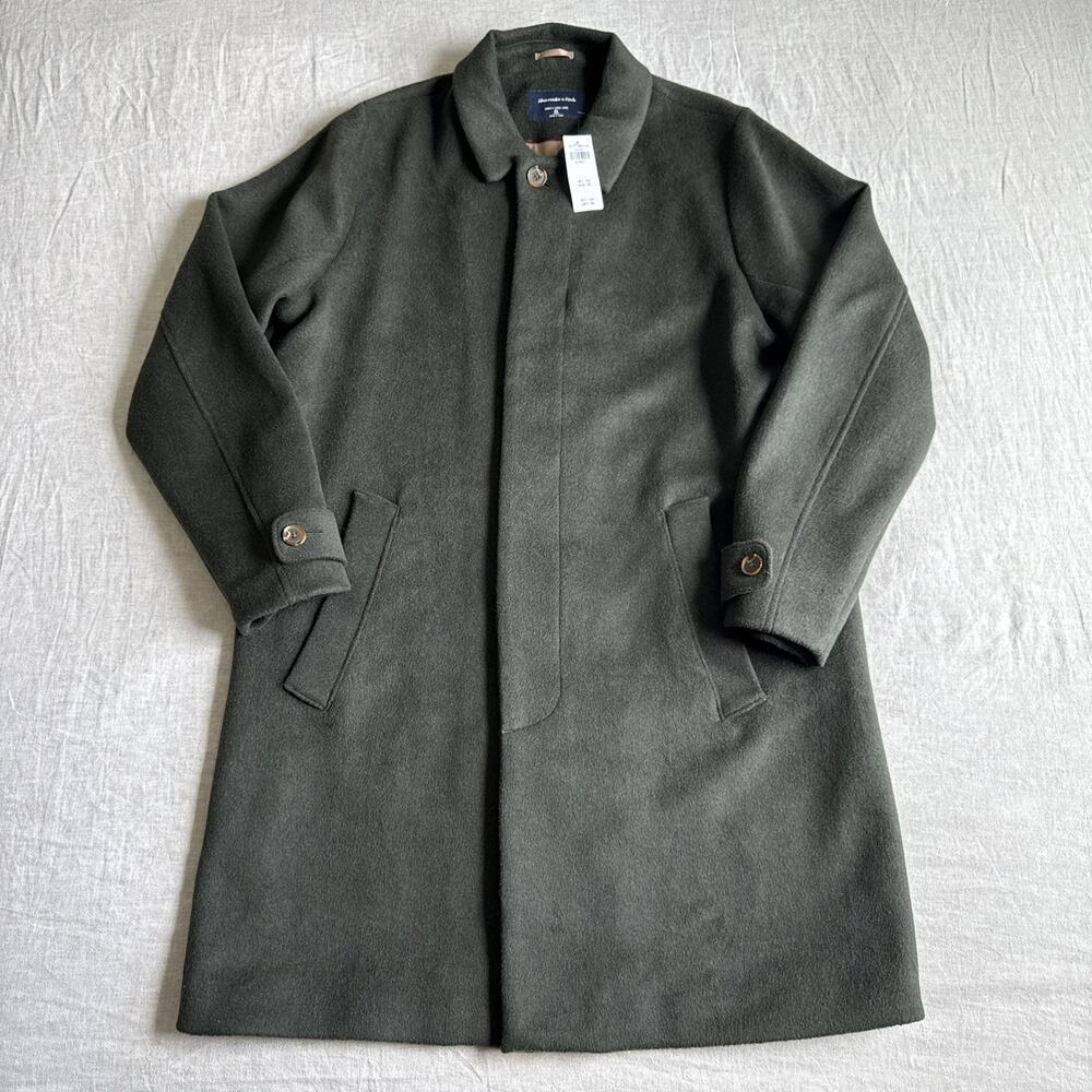 [MENS XL TALL] Abercrombie & Fitch AF Wool Blend Long Coat Pea Coat Olive Green